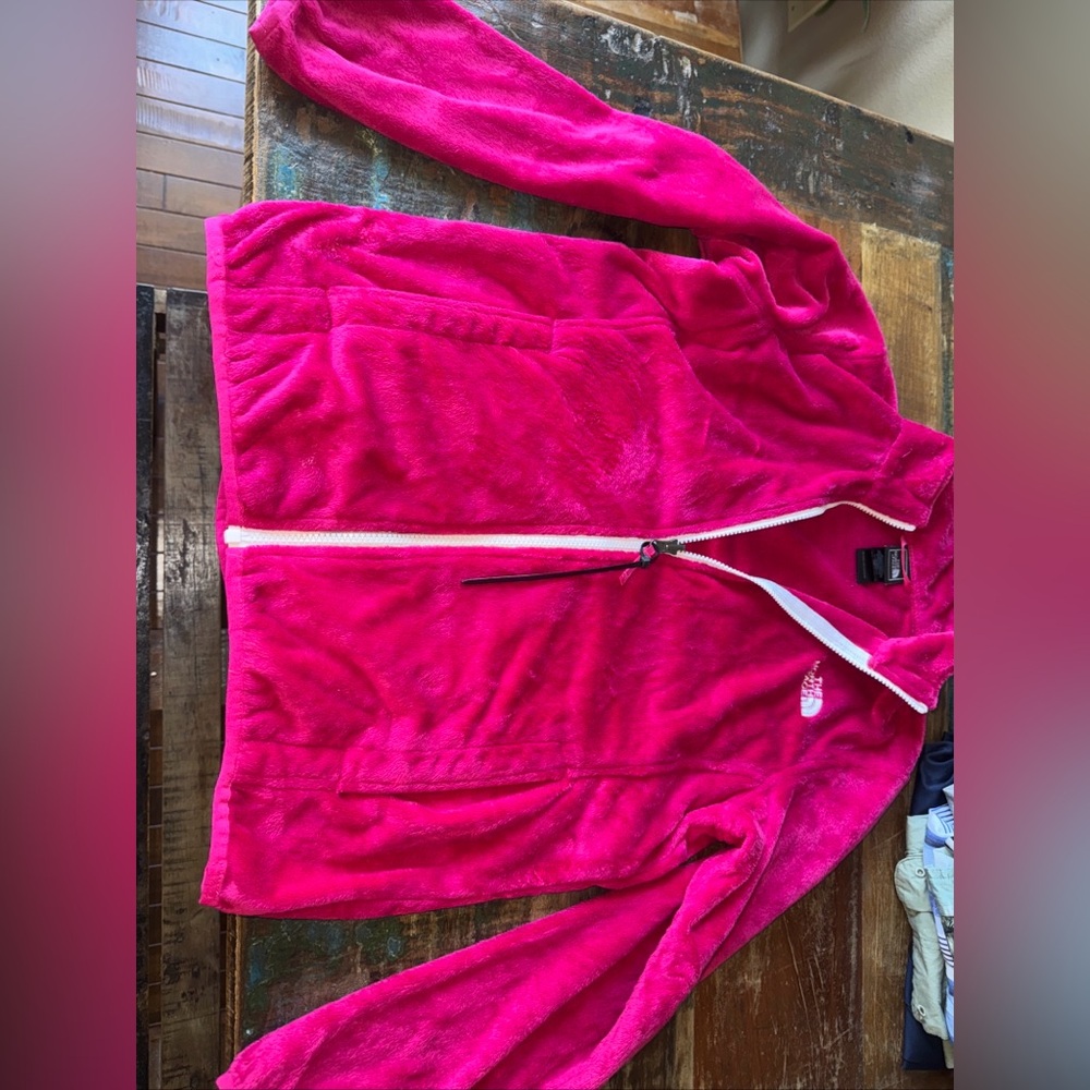 THE NORTH FACE OSOLITA Girls Sz Large 14/16 Magenta Pink Fuzzy Fleece Jacket EXC